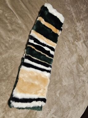 Ann Taylor Emerald Green Faux Fur Scarf with Neutral Trim